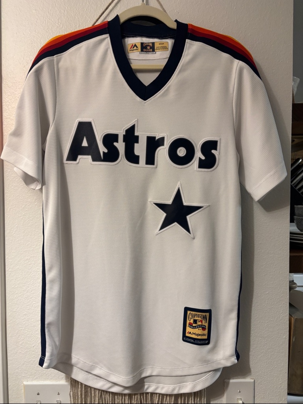 Majestic Men or Women’s Old School Astros Jersey with Navy Lettering and Star